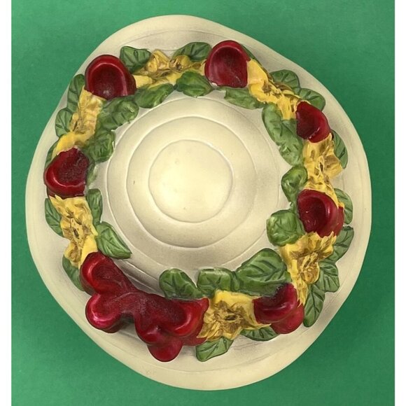 VTG Willow Hall Jane Asher 3.5" Straw Hat Ceramic TRINKET BOX Red Ribbons EUC - Picture 5 of 6